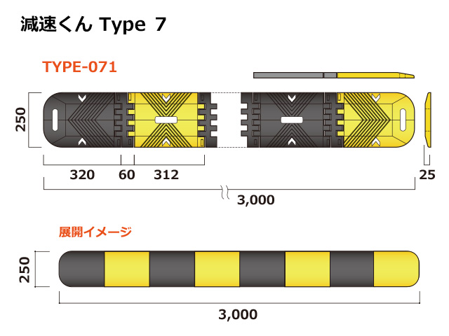 交通安全用品 ゴム製減速帯(ハンプ)「減速くん TYPE7」 - 1